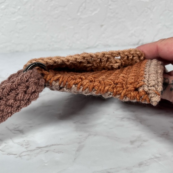 Brown Crochet Mini Wristlet Clutch - Picture 6 of 8